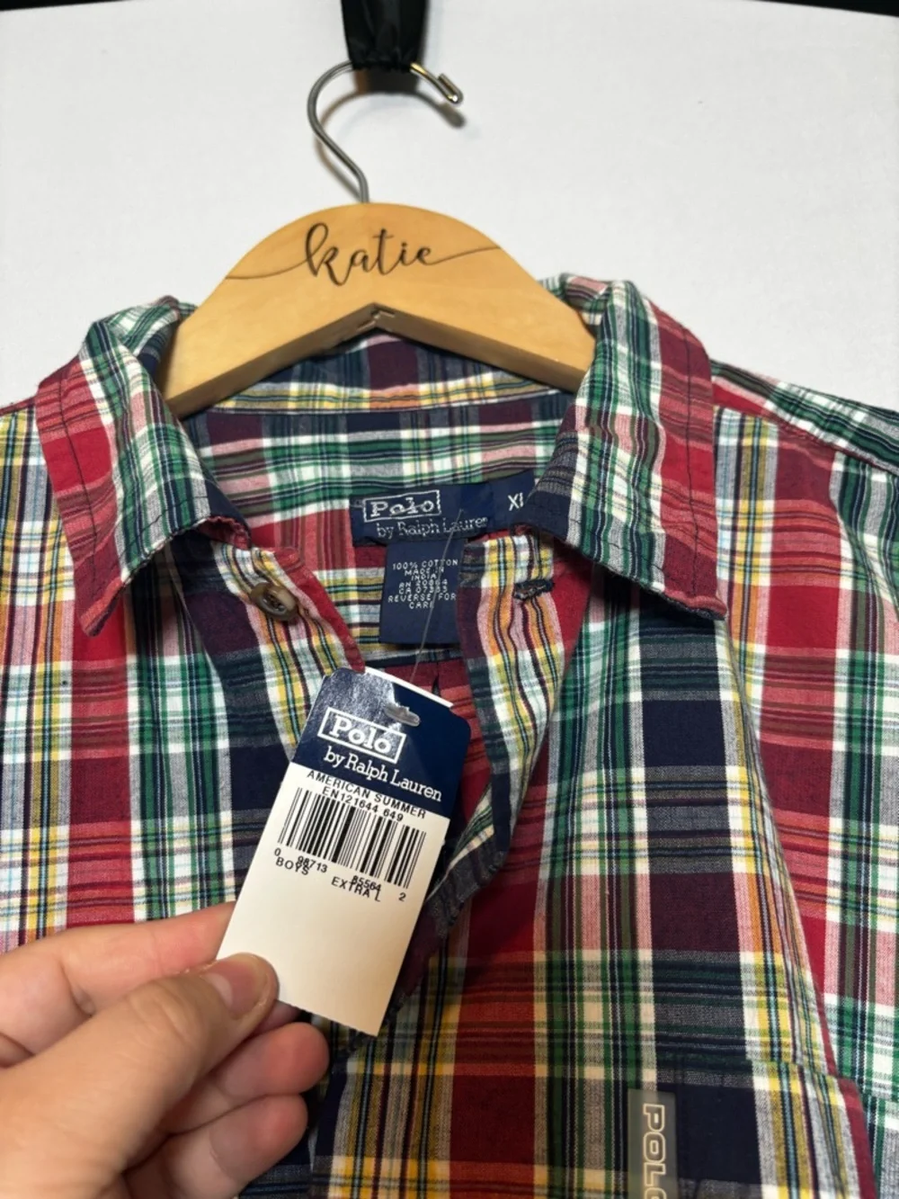 NWT Polo Ralph Lauren Boys Red & Green Plaid Short-Sleeve Shirt XL